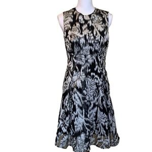 Lela Rose black/gray/metallic, silver fit and flare dress, 10, party, wedding